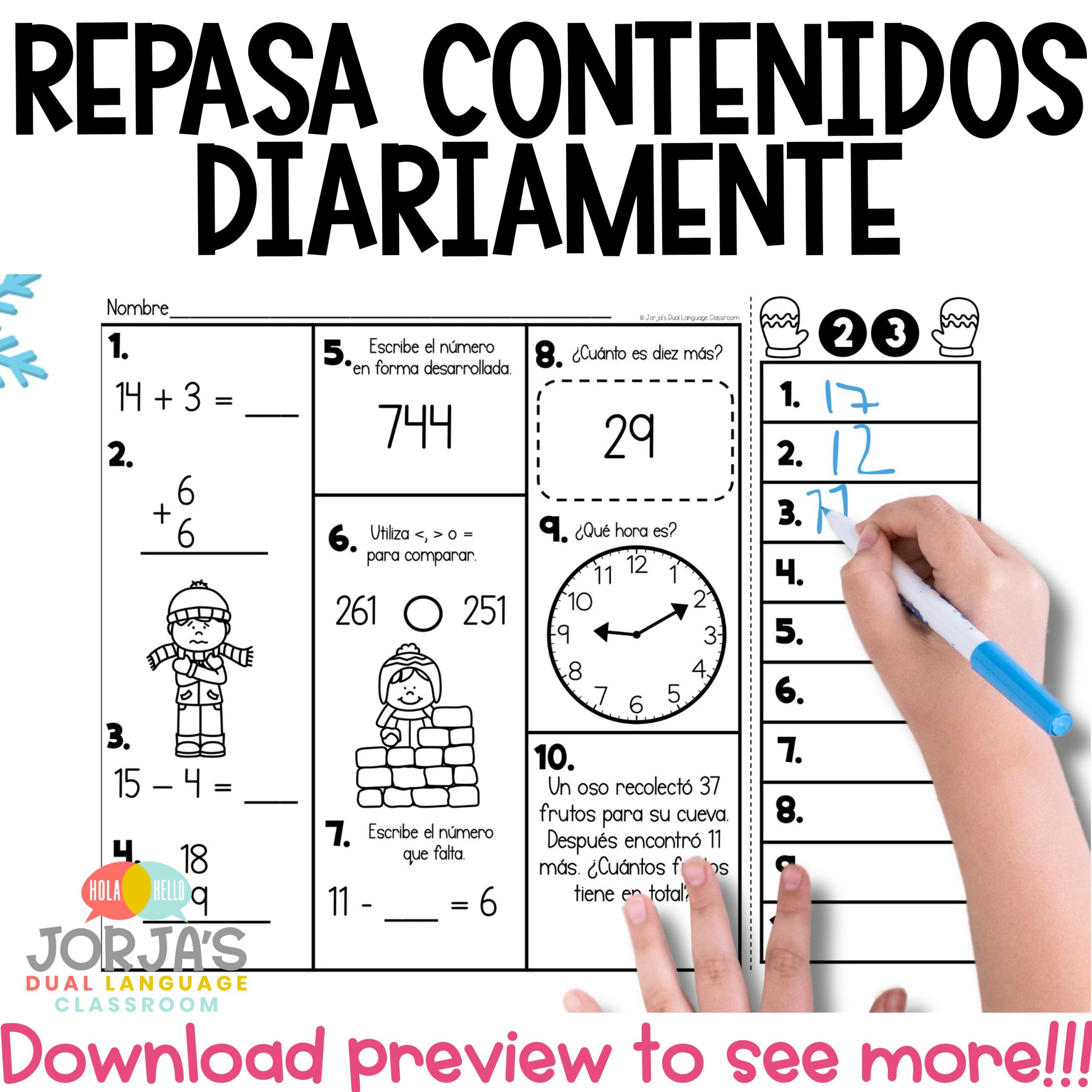 Repaso diario segundo grado ENERO matemáticas - Spiral Review for 2nd grade in Spanish - Image 2