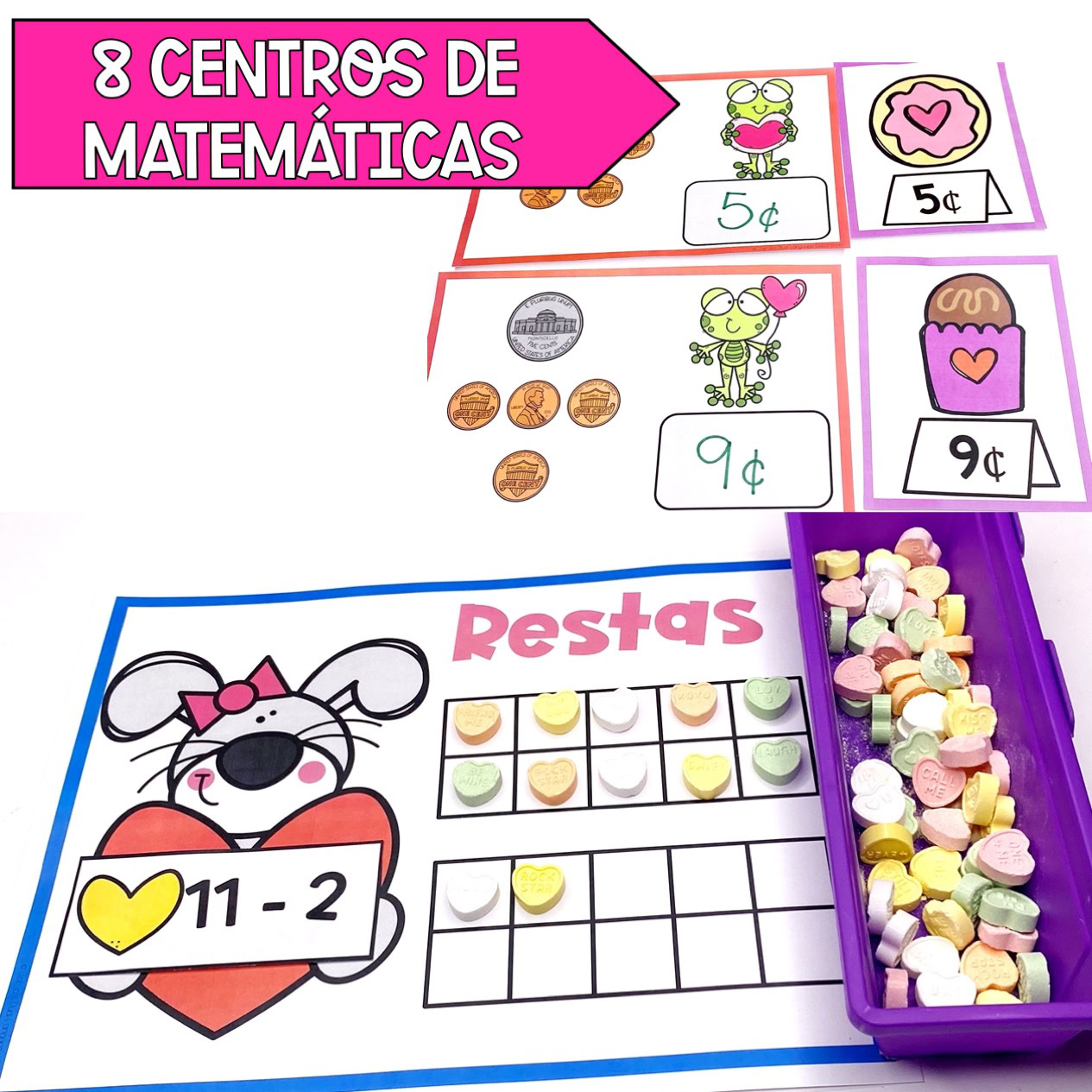 Centros de matemáticas para primer grado FEBRERO - Math Centers in Spanish 1st grade - Image 2