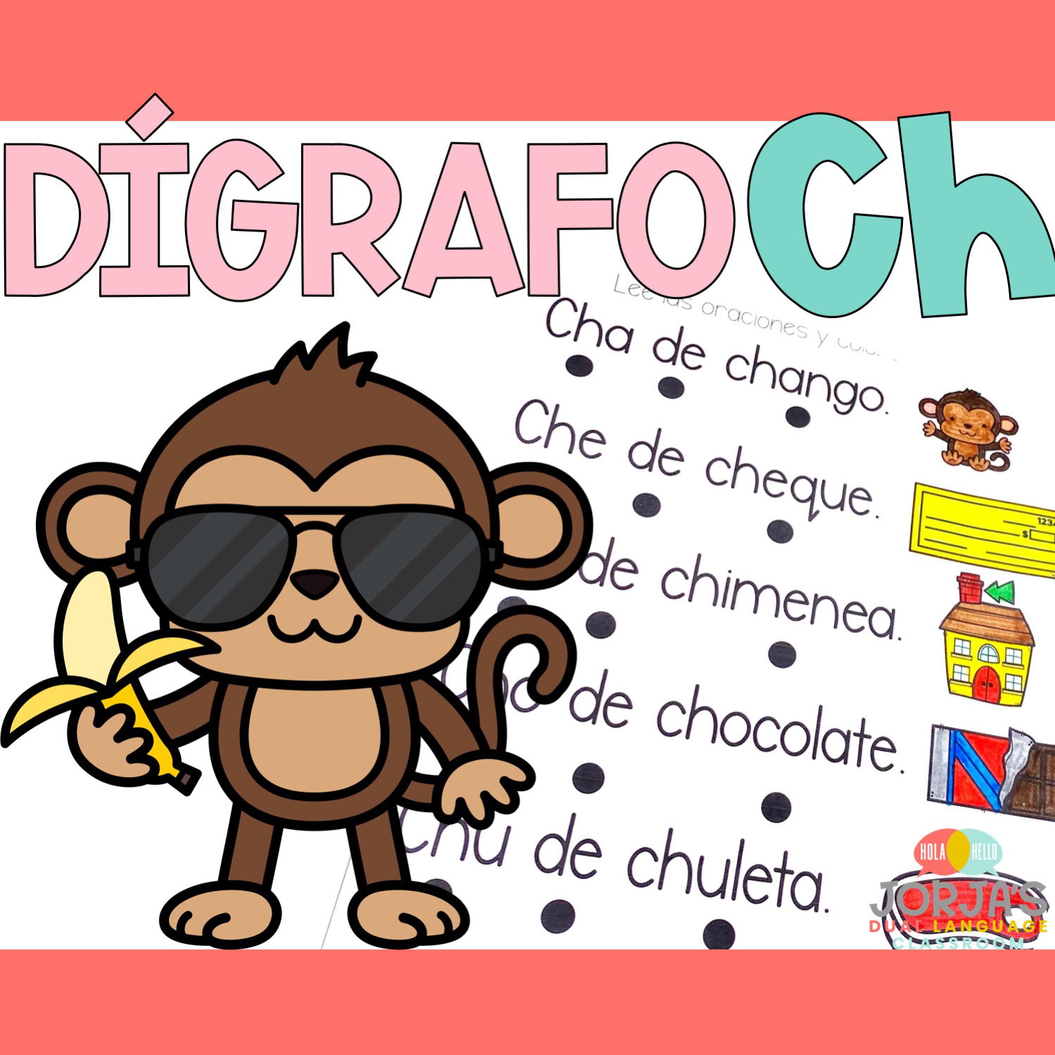 Dígrafo Ch Actividades y hojas de trabajo cha che chi cho chu Phonics in Spanish