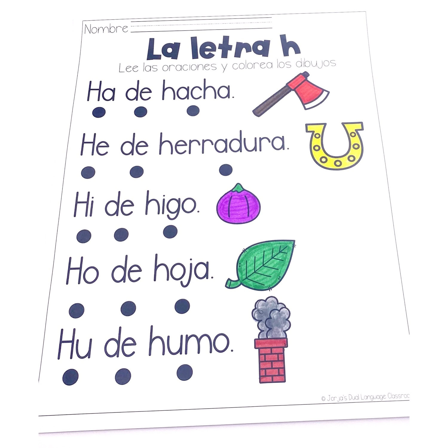 Letra h Sílabas con ha he hi ho hu Actividades hojas de trabajo Letter H Spanish - Image 4