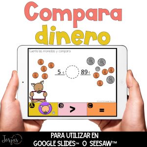 Contar monedas Comparar cantidades en español Actividades digital Seesaw Google