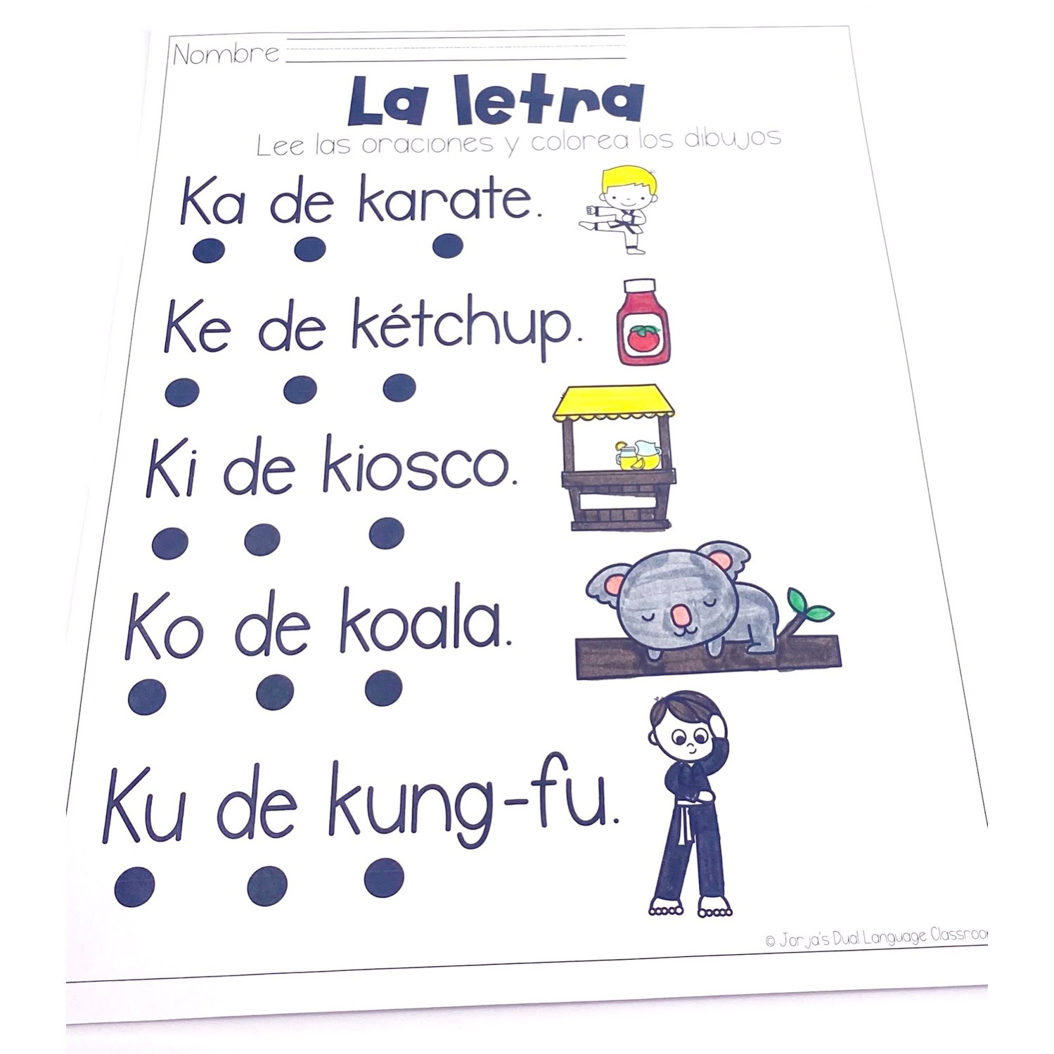 Letra k Sílabas con ka ke ki ko ku Hojas de trabajo Actividades Letter K Spanish - Image 3