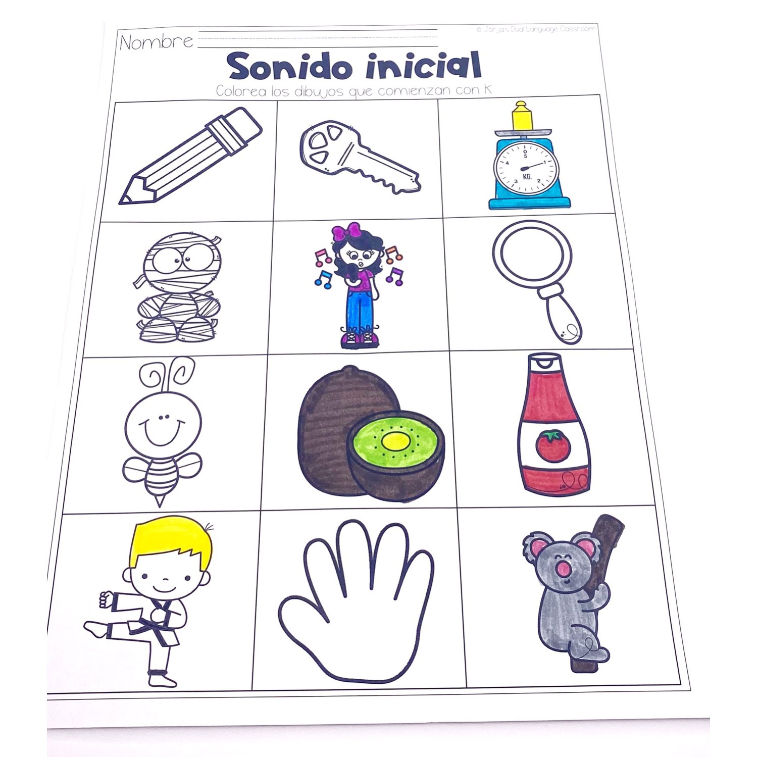 Letra k Sílabas con ka ke ki ko ku Hojas de trabajo Actividades Letter K Spanish - Image 2