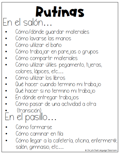 regreso a clases lista de rutinas 