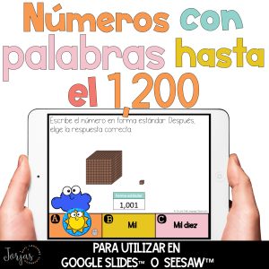 Números hasta el 1,200 con palabras DIGITAL Seesaw Google Slides en español
