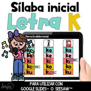 Letra K Digital Actividades Google Slides™ y Seesa™ Letter K in Spanish ka ke ki