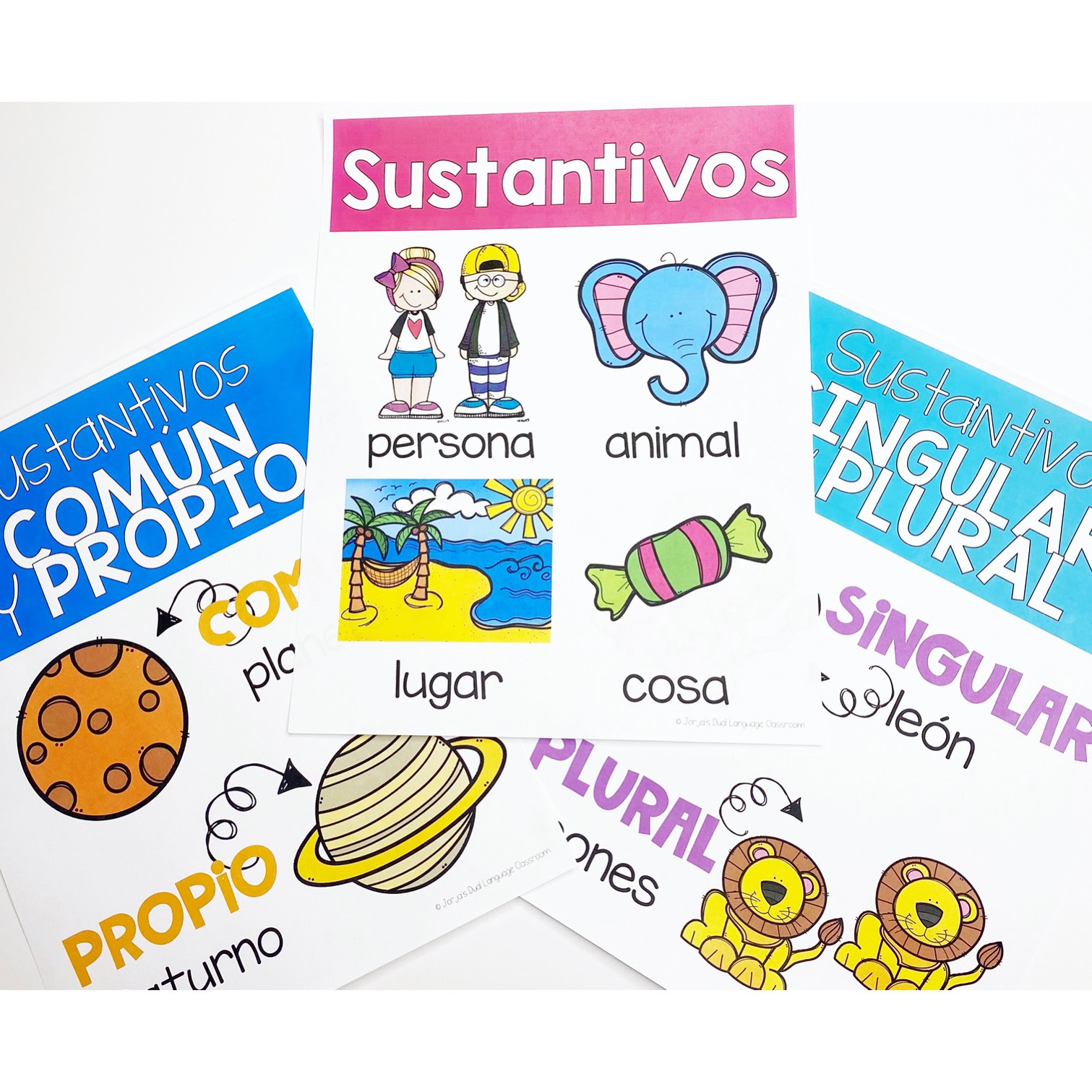 Sustantivos Actividades hojas de trabajo y juegos Nouns in Spanish -  Jorja's Dual Language Classroom, image size:1511x1511