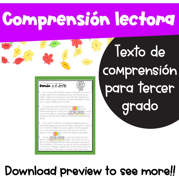 Comprensión lectora para tercer grado 3rd grade Spanish Reading Comprehension - Image 2