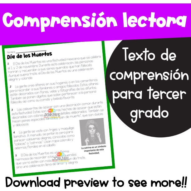 Día de los muertos Comprensión lectora para tercer grado Day of the Dead 3rd Grade - Image 2