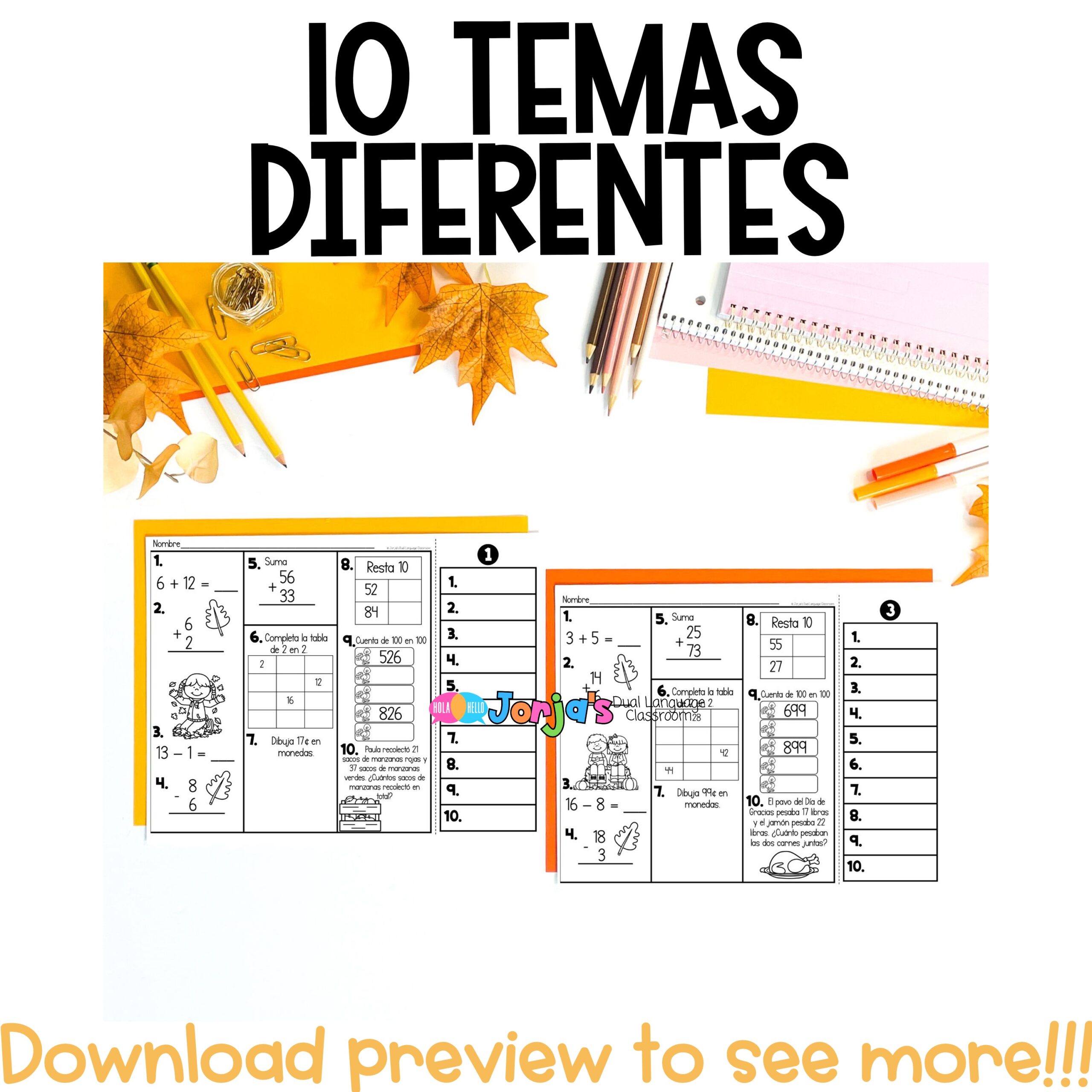 Repaso diario tercero noviembre Math in Spanish Spiral Review 2nd - Image 3