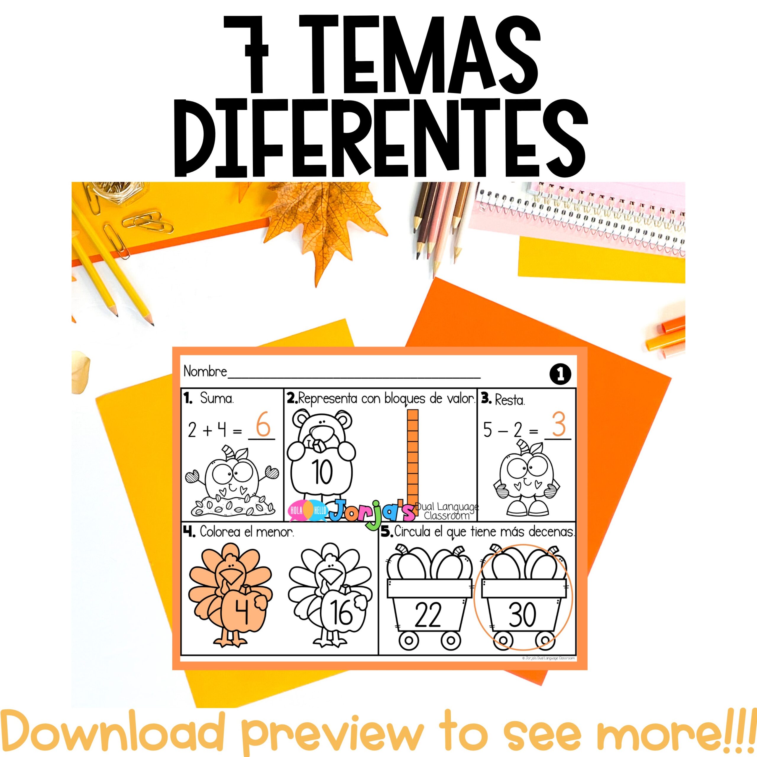 Repaso diario 1er grado matemáticas Math Spiral Review 1st Grade Spanish - Image 3