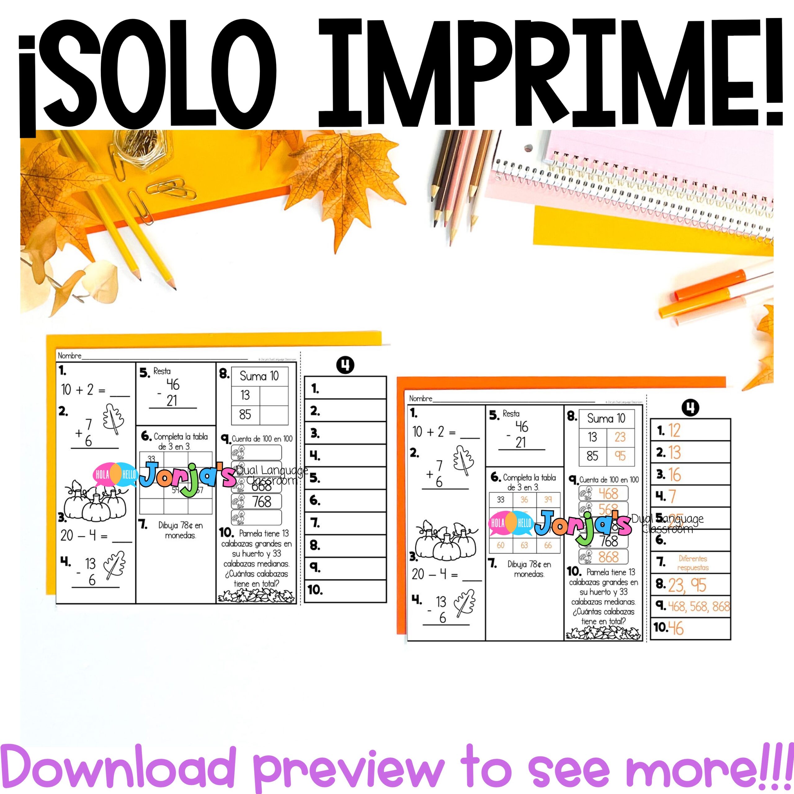 Repaso diario tercero noviembre Math in Spanish Spiral Review 2nd - Image 4