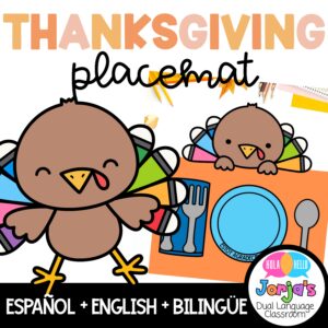 Thanksgiving placemat Activities and Writing Prompt Día de Gracias Coloring