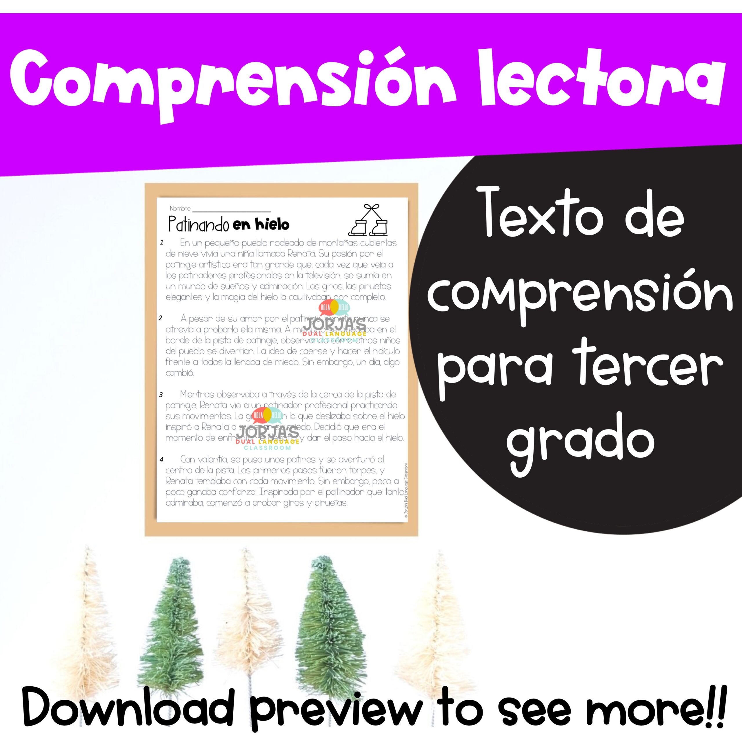 Patinando en hielo Texto de comprensión tercer grado Third Grade in Spanish - Image 2