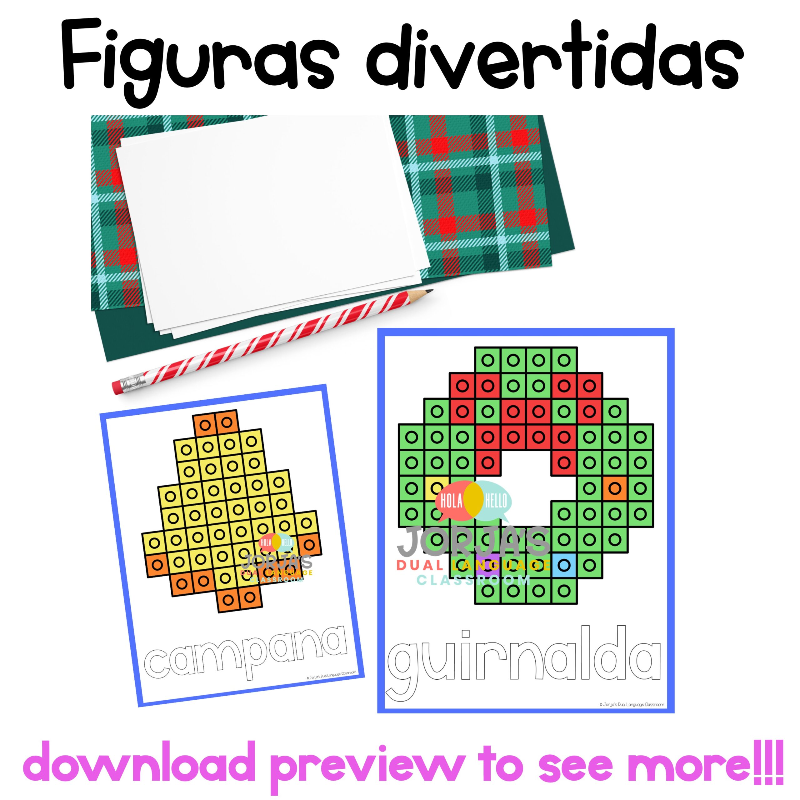 Christmas in Spanish Navidad Christmas Pattern Blocks Mats Fine Motor Skills - Image 4