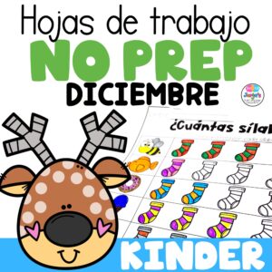 Hojas de trabajo Kinder Christmas in Spanish - Lectura, matemáticas, escritura