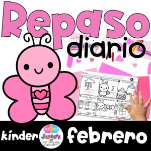Repaso diario Kinder Febrero Matemáticas Spiral Review Math in Spanish for Kinder