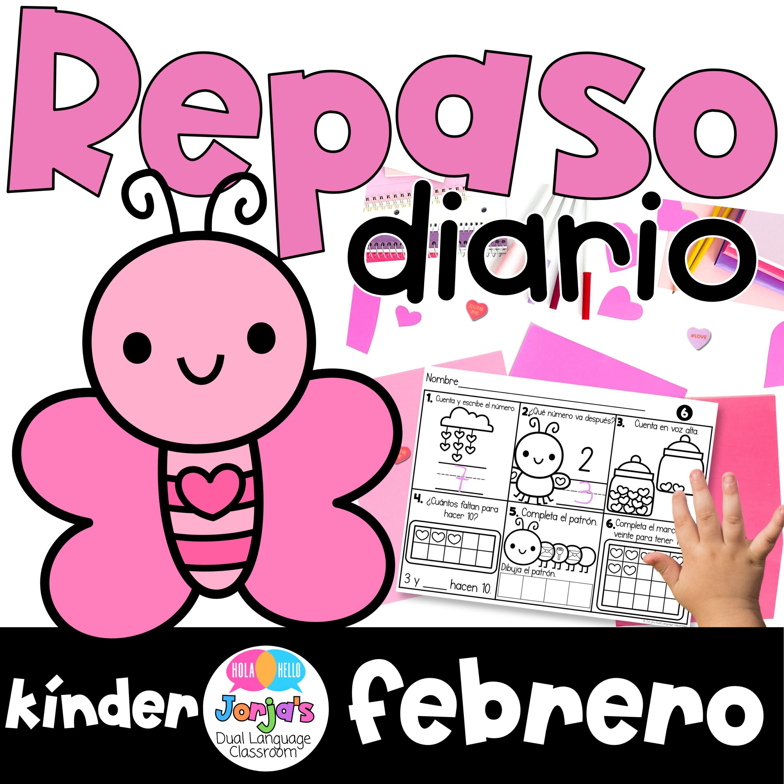 Repaso diario Kinder Febrero Matemáticas Spiral Review Math in Spanish for Kinder