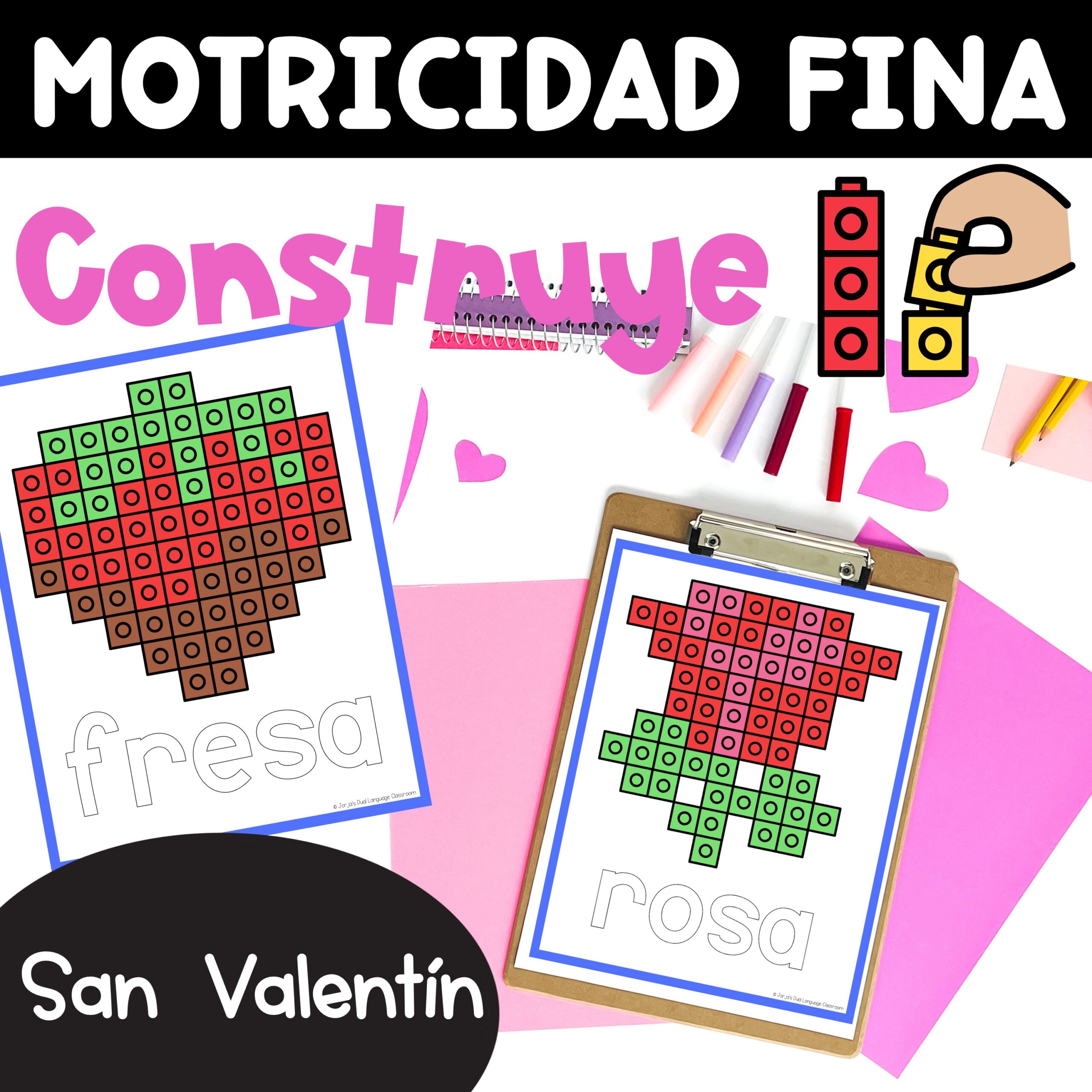 Motricidad fina Construye con bloques Actividades San Valentín Valentine's Day