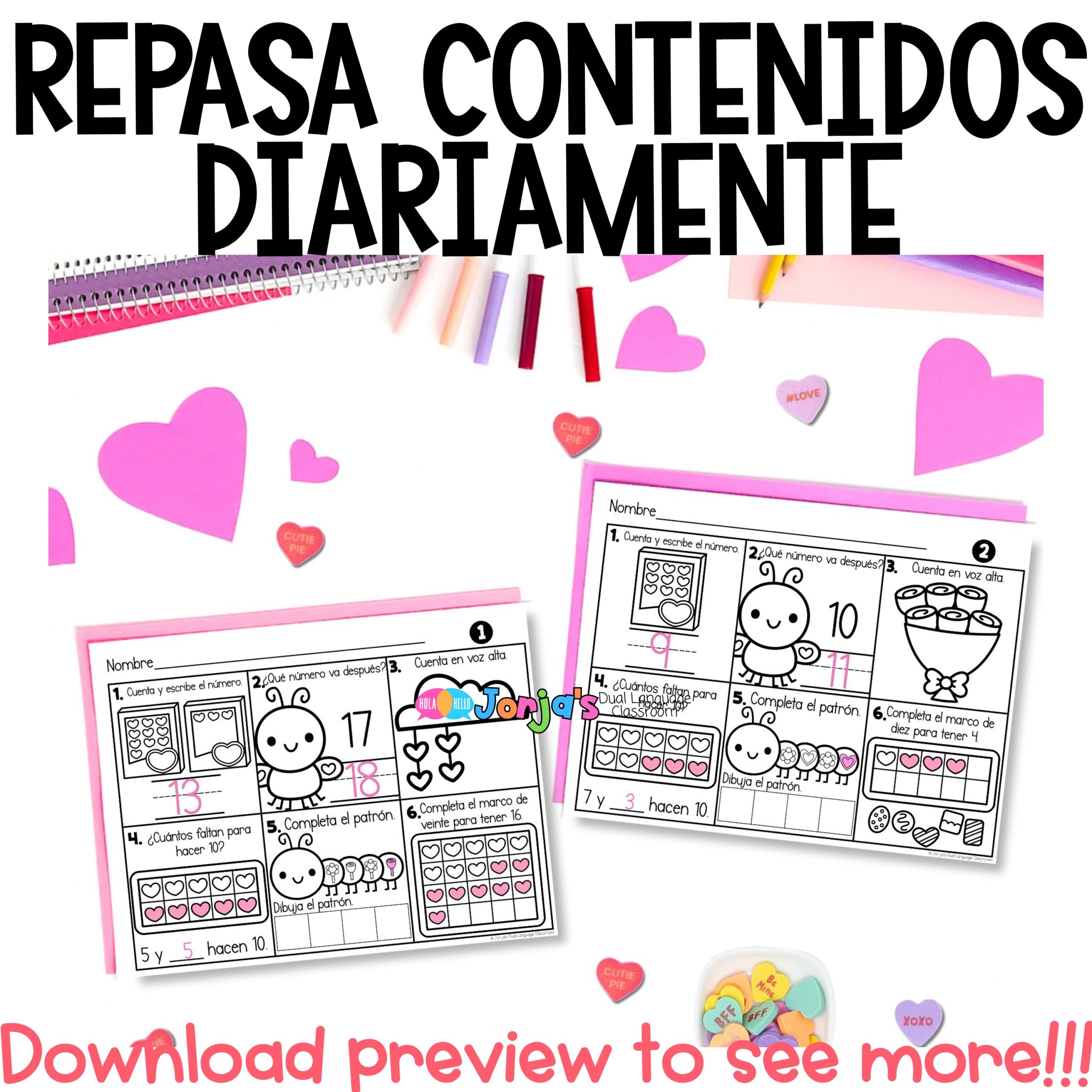 Repaso diario Kinder Febrero Matemáticas Spiral Review Math in Spanish for Kinder - Image 4