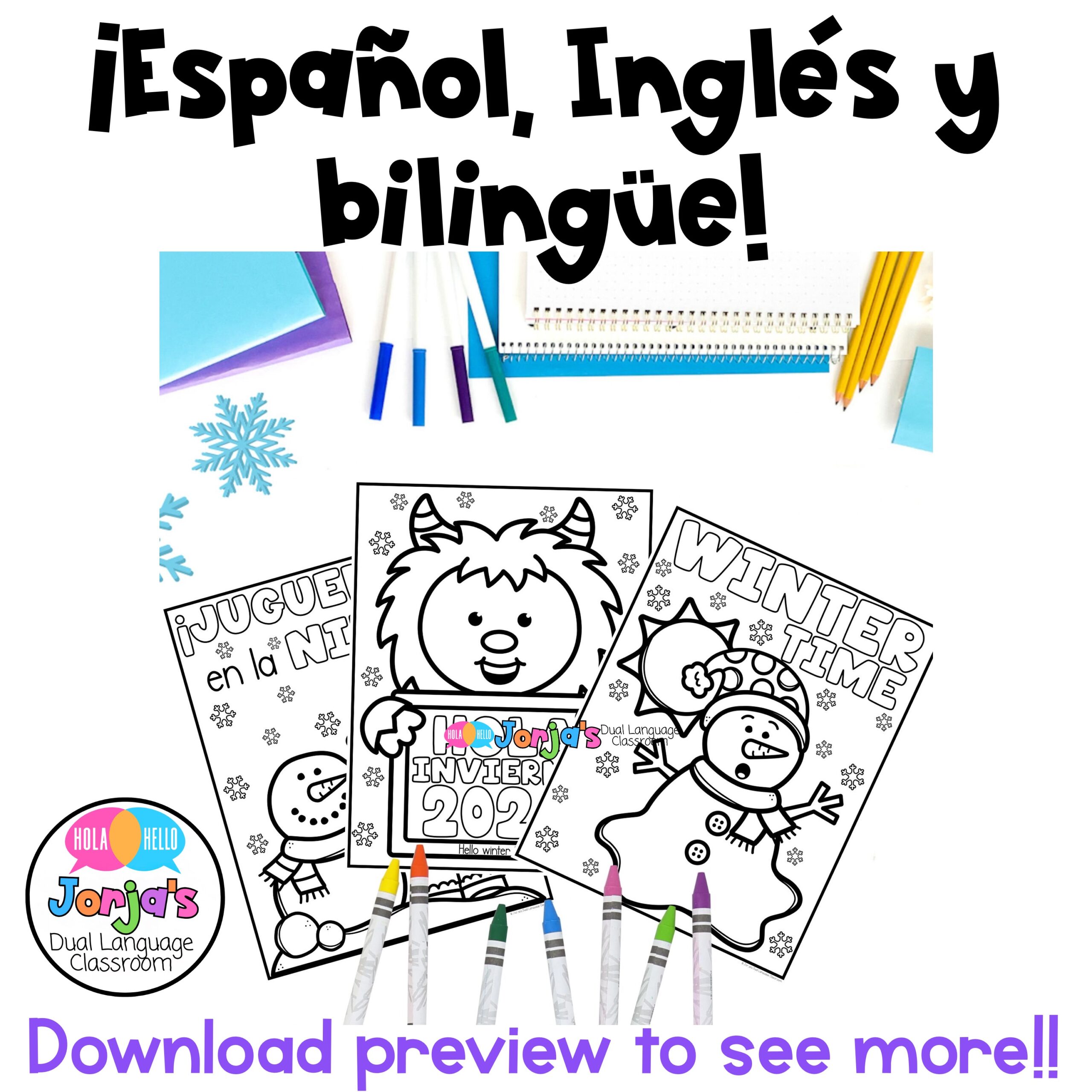 Hojas de colorear INVIERNO Coloring Pages WINTER Spanish English and Bilingual - Image 3
