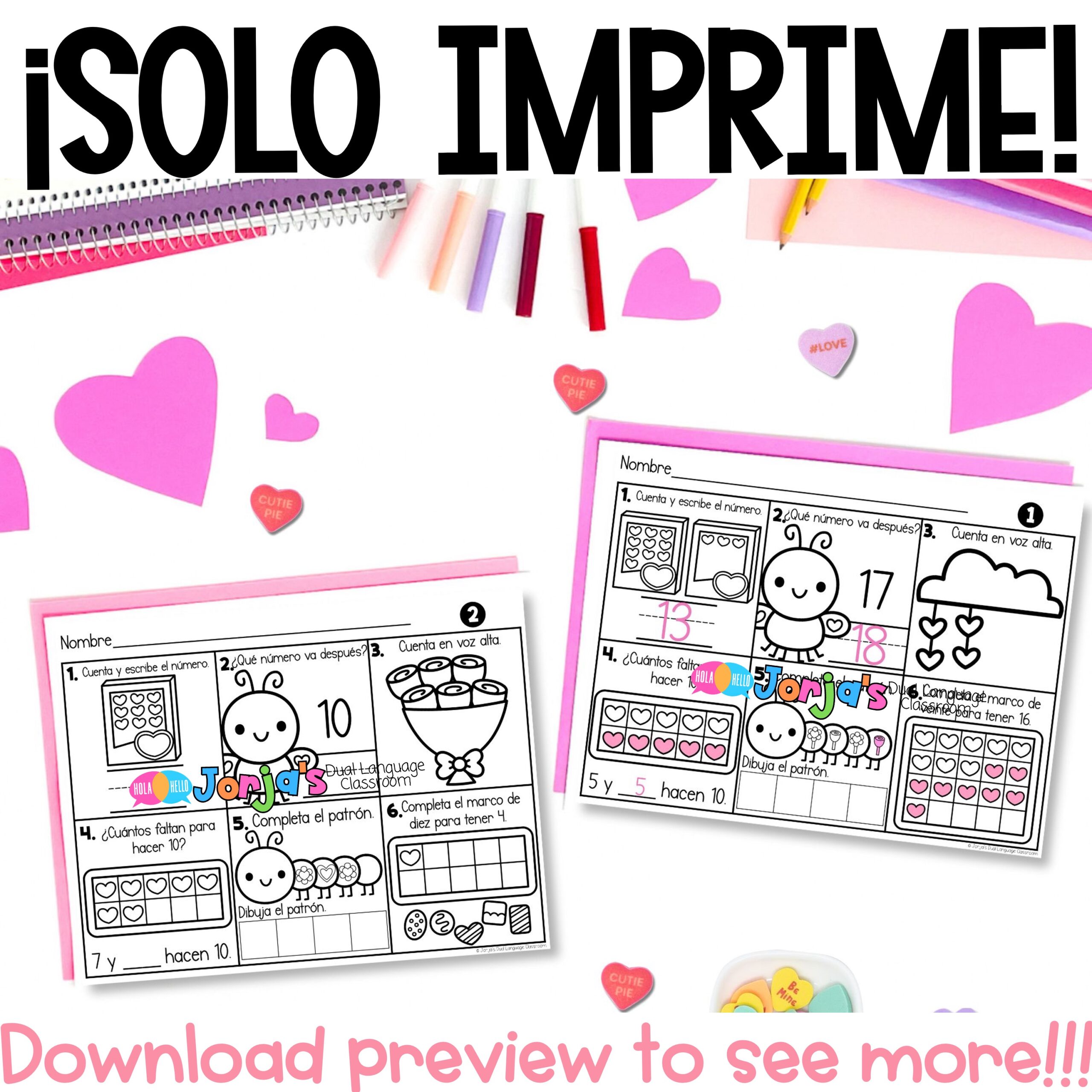 Repaso diario Kinder Febrero Matemáticas Spiral Review Math in Spanish for Kinder - Image 2