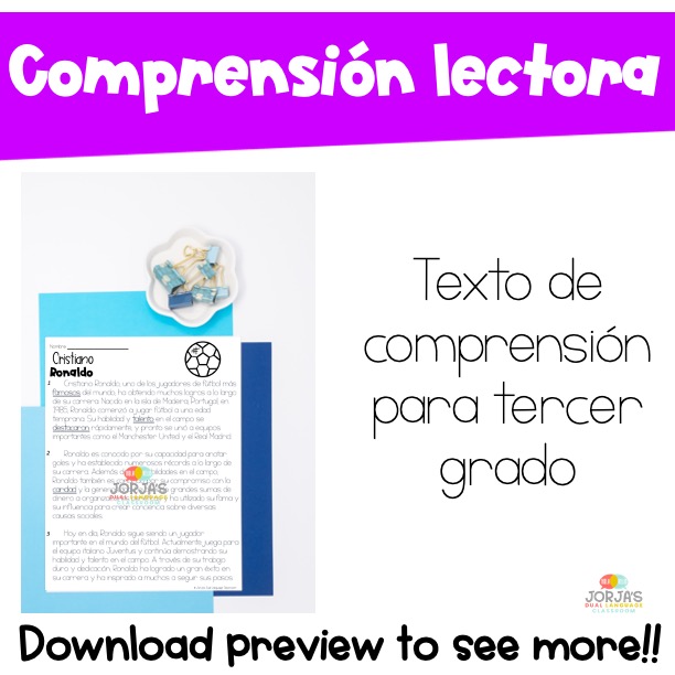 Cristiano Ronaldo Tercer grado Comprensión de lectura Reading - Image 2